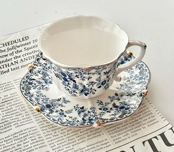 French Style China Porcelain Tea Cup Saucer Set, 7.8 oz Tea Cup and Saucers, Royal Ceramic Cups, Elegant Vintage Ceramic Coffee Cups for Traditional Afternoon Tea-ArtWorkCrafts.com