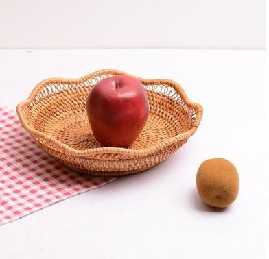 Woven Rattan Basket, Fruit Storage Basket, Woven Round Storage Basket, Storage Baskets for Kitchen-ArtWorkCrafts.com