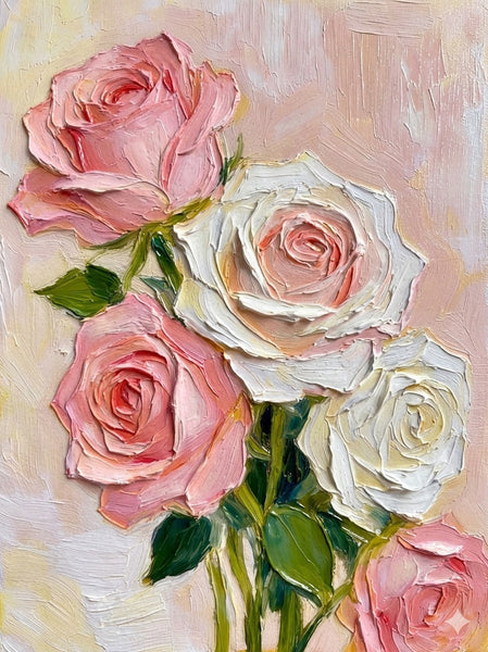 Original Still Life Paintings, Heavy Texture Canvas Art, Pink Rose Flower Painting, Original Flower Paintings, Small Canvas Artwork-ArtWorkCrafts.com