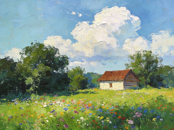 Cottage on the Green, Under an Open Sky, Hand Painted Canvas Art, On Canvas Small Paintings, Small Landscape Paintings, Original Oil Paintings, Small Paintings As Birthday Gift-ArtWorkCrafts.com