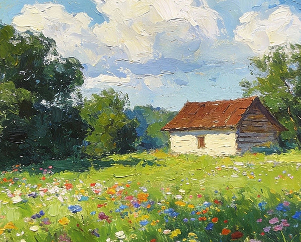 Cottage on the Green, Under an Open Sky, Hand Painted Canvas Art, On Canvas Small Paintings, Small Landscape Paintings, Original Oil Paintings, Small Paintings As Birthday Gift-ArtWorkCrafts.com