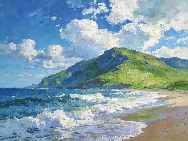 Small Oil Paintings on Canvas, Summer Shore, Calm Waters and Distant Hills, Landscape Canvas Paintings, Palette Knife Artwork, Hand Painted Canvas Art, Original Wall Paintings-ArtWorkCrafts.com