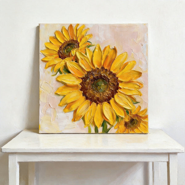Hand Painted Canvas Art, Small Canvas Artwork, Sunflowers Still Life Painting, Original Acrylic Flower Paintings, Impasto Artwork-ArtWorkCrafts.com