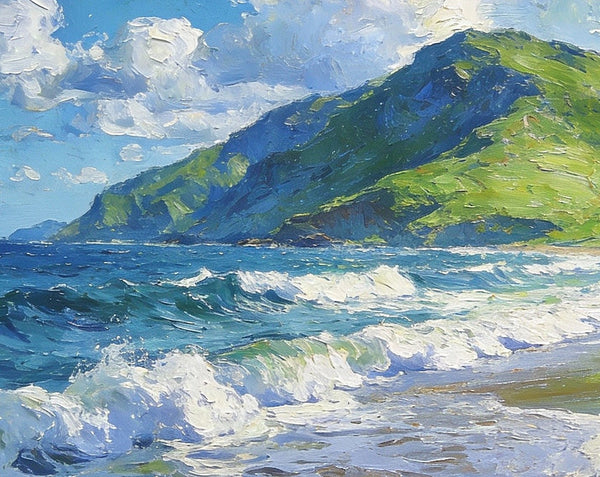 Small Oil Paintings on Canvas, Summer Shore, Calm Waters and Distant Hills, Landscape Canvas Paintings, Palette Knife Artwork, Hand Painted Canvas Art, Original Wall Paintings-ArtWorkCrafts.com