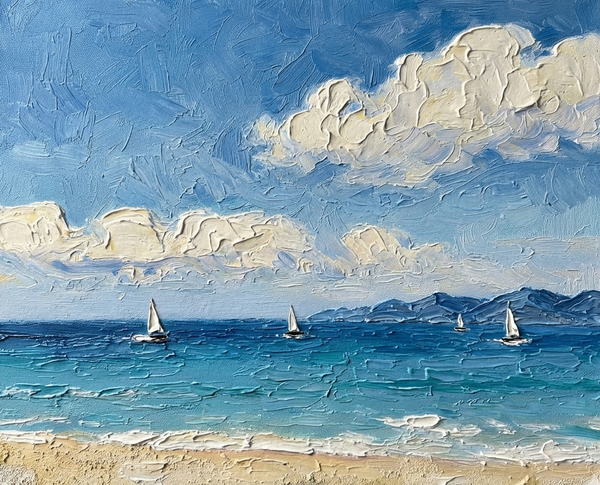 Small Art on Canvas, Sail Boats at Sea Painting, Original Acrylic Paintings, Impasto Artwork, Heavy Texture Painting, Hand Painted Canvas Art-ArtWorkCrafts.com