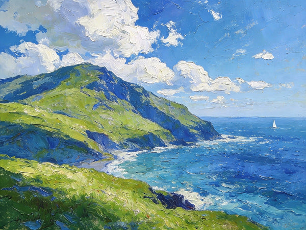 Spring by the Sea-Clad Mountains, Small Oil Paintings on Canvas, Hand Painted Canvas Art, Heavy Texture Artwork, Original Oil Paintings, Small Landscape Paintings-ArtWorkCrafts.com