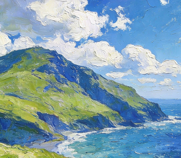 Spring by the Sea-Clad Mountains, Small Oil Paintings on Canvas, Hand Painted Canvas Art, Heavy Texture Artwork, Original Oil Paintings, Small Landscape Paintings-ArtWorkCrafts.com