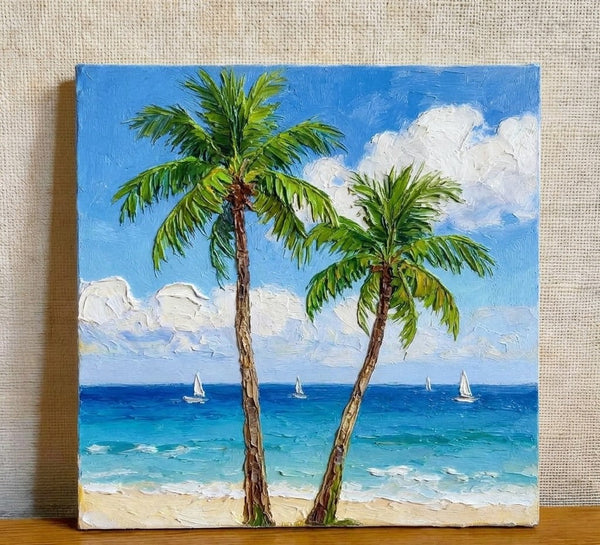 The Scenery of the Azure Sea, Hand Painted Canvas Art, Seashore Paintings, Original Acrylic Paintings, Impasto Paintings, Heavy Texture Artwork-ArtWorkCrafts.com