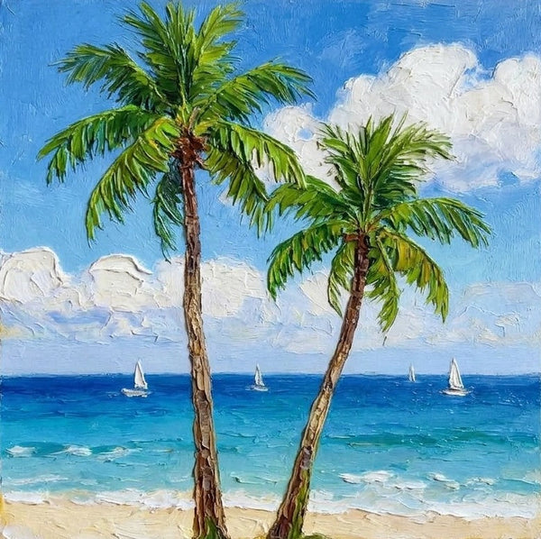 The Scenery of the Azure Sea, Hand Painted Canvas Art, Seashore Paintings, Original Acrylic Paintings, Impasto Paintings, Heavy Texture Artwork-ArtWorkCrafts.com