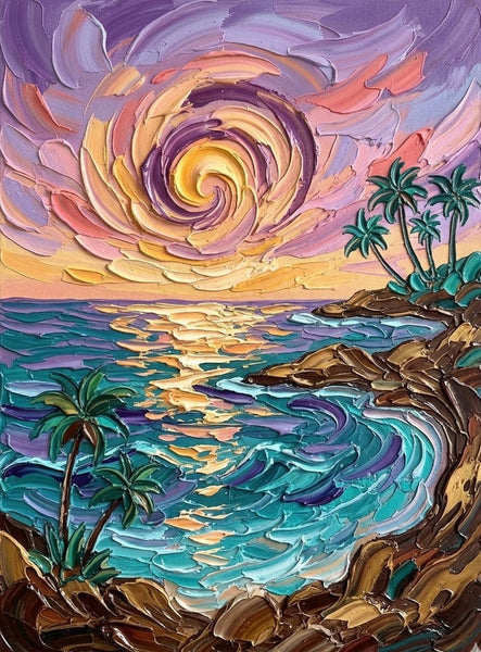 Small Art on Canvas, Seashore Palm Tree Sunrise Painting, Hand Painted Canvas Art, Original Acrylic Paintings, Impasto Artwork, Heavy Texture Painting, Original Lanscape Art-ArtWorkCrafts.com