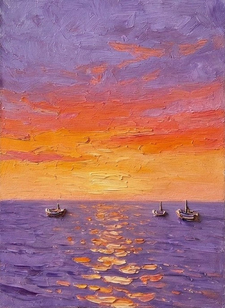Impasto Artwork, Sail Boats Sunset Painting, Small Art on Canvas, Original Acrylic Paintings, Heavy Texture Painting, Hand Painted Canvas Art-ArtWorkCrafts.com