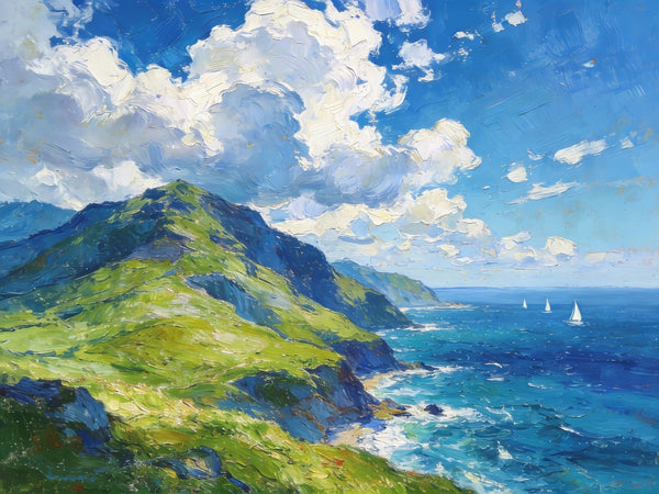 Small Canvas Art, An Azure Sky over the Bay, Original Wall Paintings, Original Artwork Small Paintings, Small Landscape Paintings, On Canvas Small Paintings-ArtWorkCrafts.com