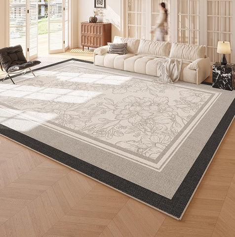 Abstract Area Rugs for Living Room, Flower Pattern Modern Carpets, Geometric Contemporary Modern Rugs Next to Bed