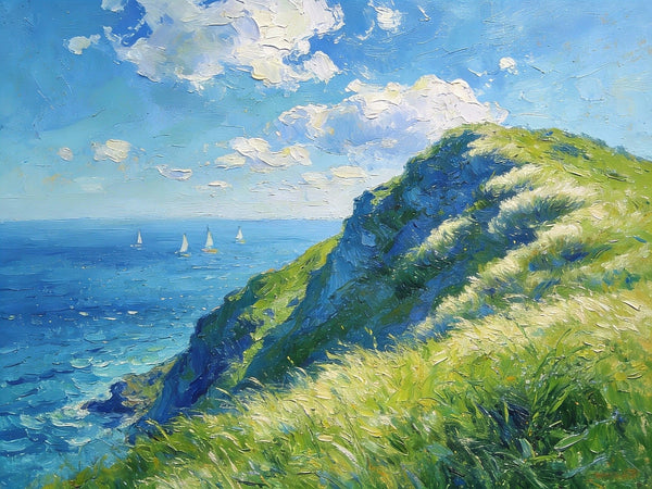 Hillside by the Sea, Swept by the Wind, Small Landscape Paintings, Small Oil Paintings on Canvas, Hand Painted Canvas Art,Heavy Texture Artwork, Original Oil Paintings-ArtWorkCrafts.com