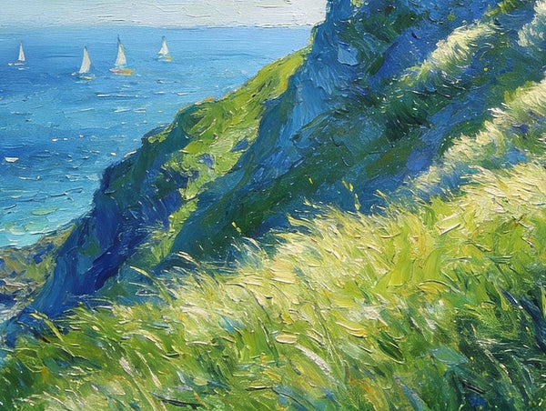 Hillside by the Sea, Swept by the Wind, Small Landscape Paintings, Small Oil Paintings on Canvas, Hand Painted Canvas Art,Heavy Texture Artwork, Original Oil Paintings-ArtWorkCrafts.com