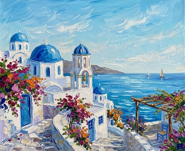 The Scenery of the Aegean Sea, Small Art on Canvas, Hand Painted Canvas Art, Original Acrylic Paintings, Impasto Artwork, Heavy Texture Painting, Original Lanscape Art-ArtWorkCrafts.com