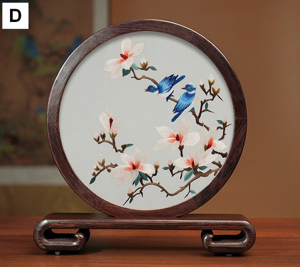 Traditional Chinese Suzhou Silk Embroidered Ornament, Premium Souvenir, Exclusive Business Presents, Creative Birthday Gift, Flower and Birds Embroidery Ornaments-ArtWorkCrafts.com