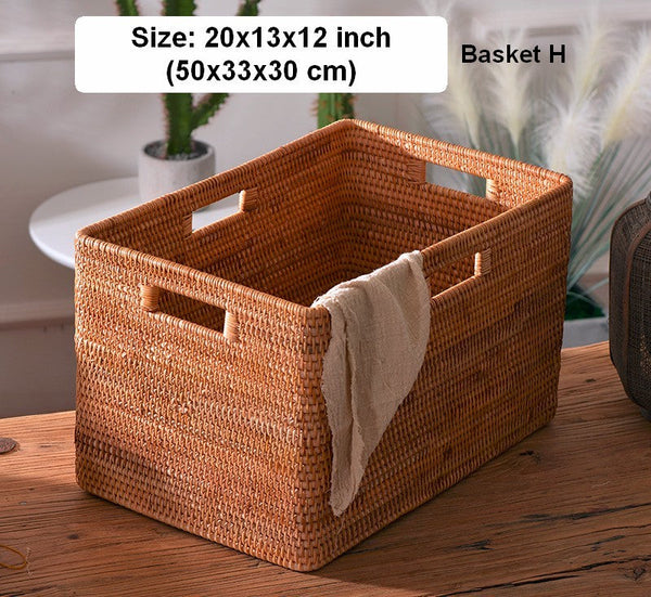 Woven Rattan Storage Baskets for Kitchen, Rectangular Storage Basket, Wicker Storage Basket for Clothes, Storage Baskets for Bathroom, Kitchen Storage Basket-ArtWorkCrafts.com