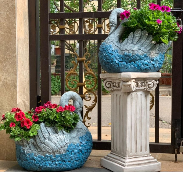 Large Swan Statue for Garden, Swan Flower Pot, Animal Statue for Garden Courtyard Ornament, Villa Outdoor Decor Gardening Ideas-ArtWorkCrafts.com