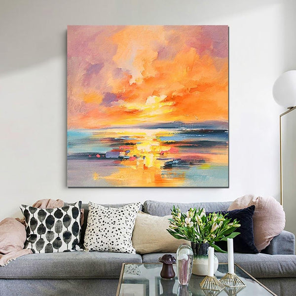 Sunrise Painting, Large Landscape Painting for Living Room, Abstract Landscape Painting, Hand Painted Art, Bedroom Wall Art Ideas, Modern Paintings for Dining Room-ArtWorkCrafts.com