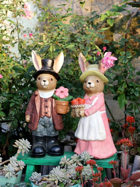 Garden Animal Sculpture Rabbit Statues, Garden Decor Ideas, Animal Statue for Garden Ornament, Villa Courtyard Decor, Outdoor Garden Decoration-ArtWorkCrafts.com