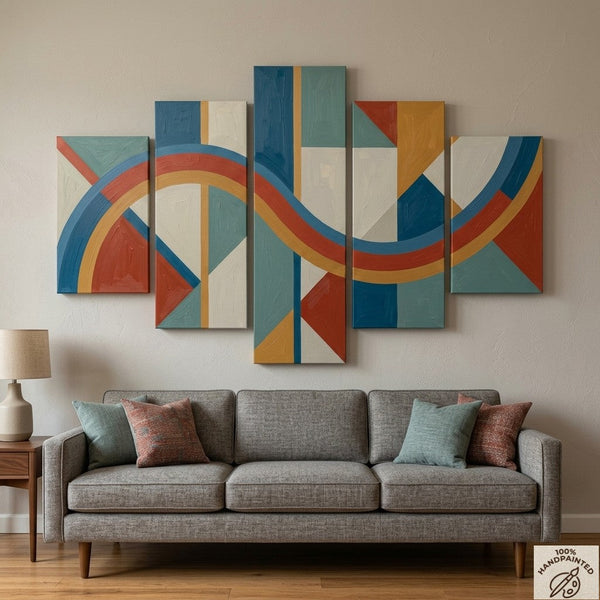 Bedroom Contemporary Canvas Paintings, Colorful Abstract Paintings, Geometric Modern Art, Hand Painted Acrylic Art-ArtWorkCrafts.com