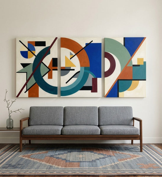 Abstract Acrylic Painting, Large Paintings for Living Room, Multi Panel Canvas Artwork, Geometric Modern Wall Art