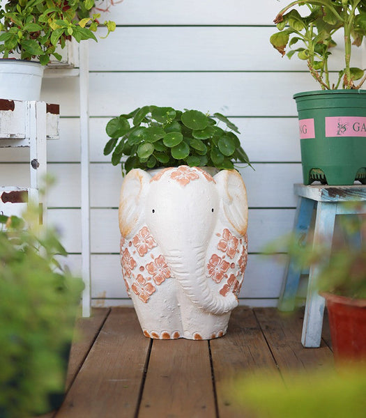 Oversized Modern Garden Flower Pot, Extra Large Elephant Garden Flowerpots, Animal Statue for Garden Ornaments, Resin Statue for Garden, Villa Outdoor Garden Flower Pots-ArtWorkCrafts.com