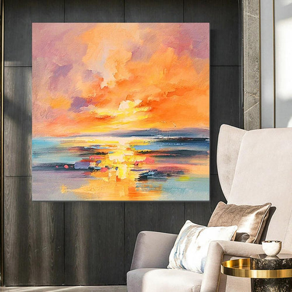 Sunrise Painting, Large Landscape Painting for Living Room, Abstract Landscape Painting, Hand Painted Art, Bedroom Wall Art Ideas, Modern Paintings for Dining Room-ArtWorkCrafts.com