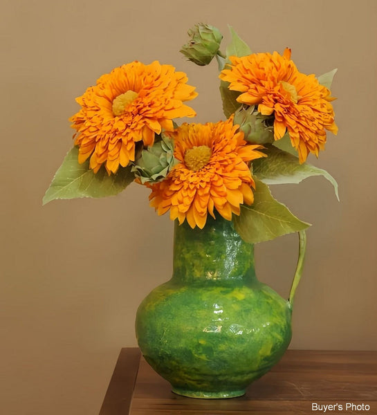 Centerpiece on Dining Table, Modern Pottery Flower Vases, Handmade Water Holding Flower Vases, Pottery Bud Vases, Large Green Flower Vases on Table-ArtWorkCrafts.com