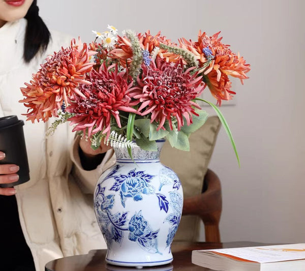 Porcelain Flower Vases, Centerpiece Ceramic Bouquet Vases, Handmade Flower Vase, Vintage Flower Vases on Dining Table-ArtWorkCrafts.com