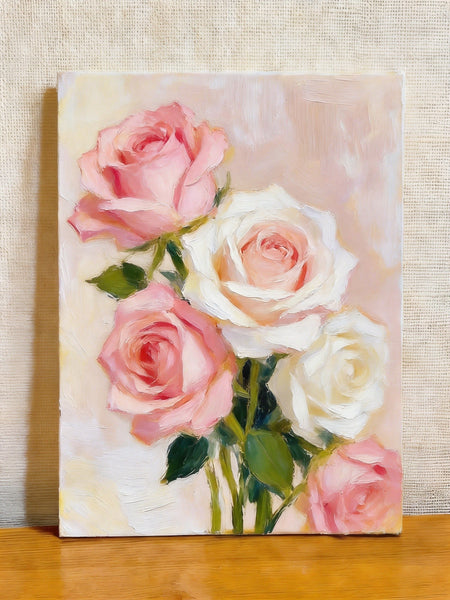 Hand Painted Canvas Art, A Bunch of Pink Rose Flowers, Original Oil Paintings, Original Flower Paintings, Small Canvas Artwork-ArtWorkCrafts.com