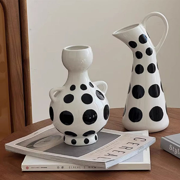 Ceramic Bud Vases, Small Flower Vases on Table, Black and White Polka Dot Flower Vase, Modern Porcelain Flower Vases, Handmade Water Holding Flower Vases-ArtWorkCrafts.com