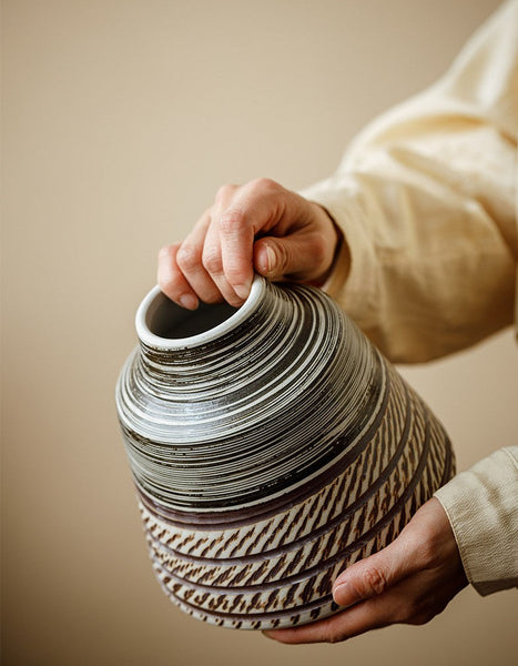 Centerpiece on Dining Table, Handmade Pottery Flower Vases Urn, Modern Bouquet Flower Vases, Water Holding Flower Vases, Large Flower Vase on Table-ArtWorkCrafts.com