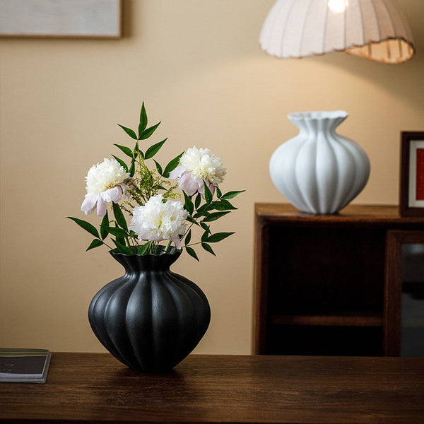 Handmade Water Holding Flower Vases, Modern Black Flower Vase Centerpiece on Table, Porcelain Flower Vases, Ceramic Bouquet Vases-ArtWorkCrafts.com