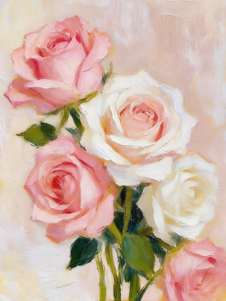 Hand Painted Canvas Art, A Bunch of Pink Rose Flowers, Original Oil Paintings, Original Flower Paintings, Small Canvas Artwork-ArtWorkCrafts.com