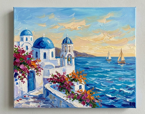 Small Art on Canvas, The Scenery of the Aegean Sea, Hand Painted Canvas Art, Original Acrylic Paintings, Impasto Artwork, Heavy Texture Painting, Original Seascape Art-ArtWorkCrafts.com
