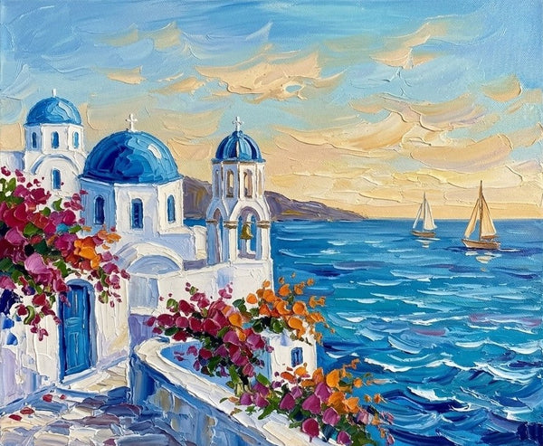 Small Art on Canvas, The Scenery of the Aegean Sea, Hand Painted Canvas Art, Original Acrylic Paintings, Impasto Artwork, Heavy Texture Painting, Original Seascape Art-ArtWorkCrafts.com
