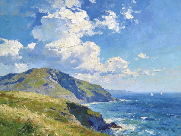 Sunlit Cliffs Over the Sea, Hand Painted Canvas Art, On Canvas Small Paintings, Landscape Wall Art Paintings, Original Oil Paintings, Small Landscape Paintings-ArtWorkCrafts.com