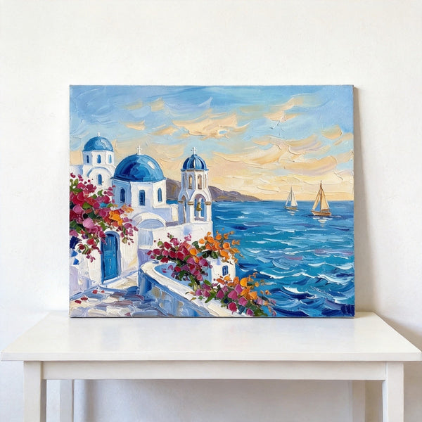 Small Art on Canvas, The Scenery of the Aegean Sea, Hand Painted Canvas Art, Original Acrylic Paintings, Impasto Artwork, Heavy Texture Painting, Original Seascape Art-ArtWorkCrafts.com