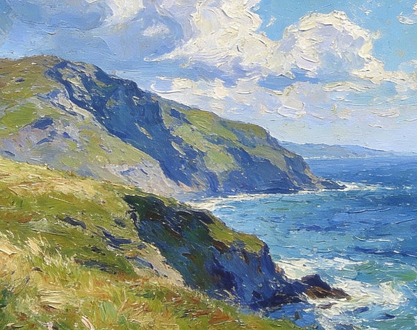 Sunlit Cliffs Over the Sea, Hand Painted Canvas Art, On Canvas Small Paintings, Landscape Wall Art Paintings, Original Oil Paintings, Small Landscape Paintings-ArtWorkCrafts.com