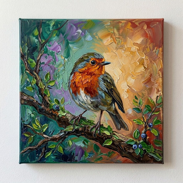 Impasto Artwork, Abstract Robin Bird Painting, Original Acrylic Paintings, Hand Painted Canvas Art, Small Art on Canvas, Heavy Texture Painting, Ready to Hang-ArtWorkCrafts.com
