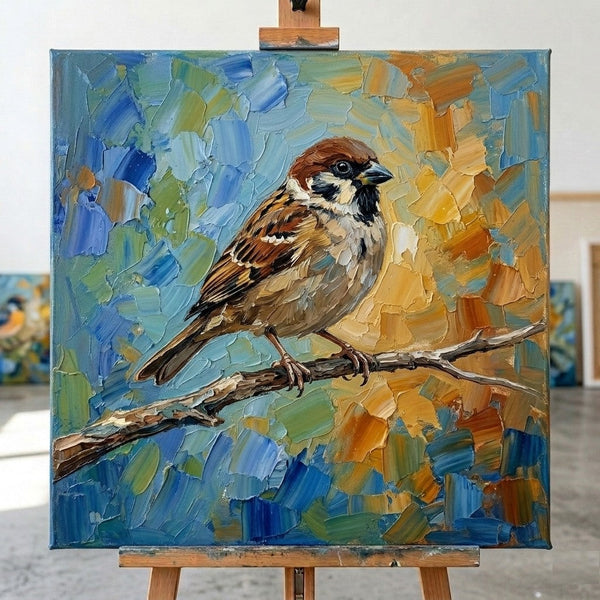 Sparrow Bird Painting, Original Acrylic Paintings, Hand Painted Canvas Art, Small Art on Canvas, Heavy Texture Painting, Ready to Hang Painting, Impasto Artwork-ArtWorkCrafts.com