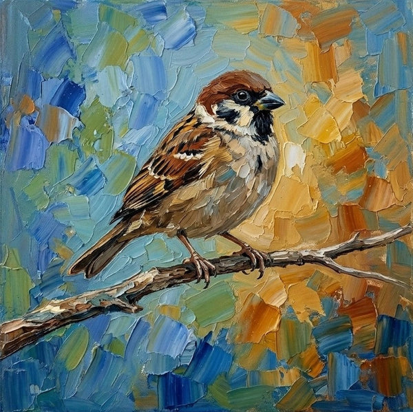 Sparrow Bird Painting, Original Acrylic Paintings, Hand Painted Canvas Art, Small Art on Canvas, Heavy Texture Painting, Ready to Hang Painting, Impasto Artwork-ArtWorkCrafts.com