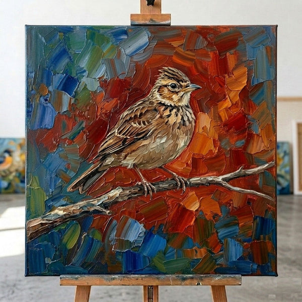 Hand Painted Canvas Art, Lark Bird Painting, Ready to Hang Artwork, Acrylic Art on Canvas, Heavy Texture Artwork, Impasto Paintings, Original Small Paintings-ArtWorkCrafts.com