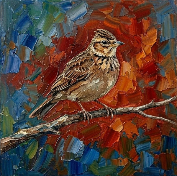 Hand Painted Canvas Art, Lark Bird Painting, Ready to Hang Artwork, Acrylic Art on Canvas, Heavy Texture Artwork, Impasto Paintings, Original Small Paintings-ArtWorkCrafts.com