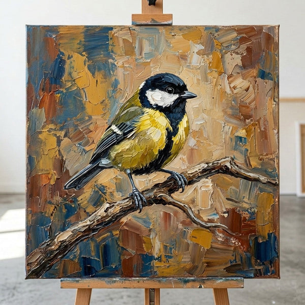 Chickadee Bird Painting, Heavy Texture Painting, Ready to Hang Painting, Impasto Artwork, Original Acrylic Paintings, Hand Painted Canvas Art, Small Art on Canvas-ArtWorkCrafts.com