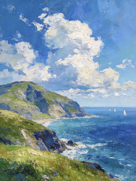 Landscape Small Paintings, Coastal Seascape, Waves, Sky, and Shoreline, Original Artwork Small Paintings, Hand Painted Wall Art, Heavy Texture Oil Paintings, Small Paintings on Canvas-ArtWorkCrafts.com