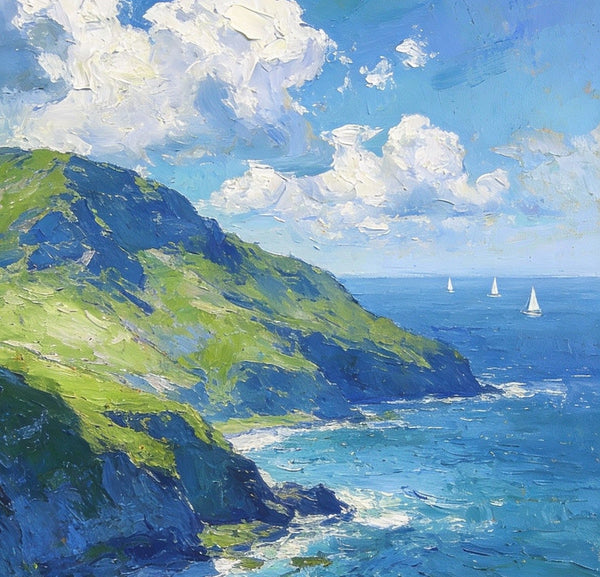 Landscape Small Paintings, Coastal Seascape, Waves, Sky, and Shoreline, Original Artwork Small Paintings, Hand Painted Wall Art, Heavy Texture Oil Paintings, Small Paintings on Canvas-ArtWorkCrafts.com