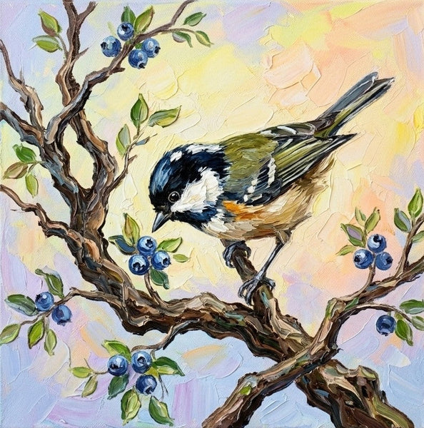 Titmice Bird Painting, Hand Painted Canvas Art, Small Art on Canvas, Original Acrylic Paintings, Impasto Artwork, Heavy Texture Painting, Ready to Hang-ArtWorkCrafts.com